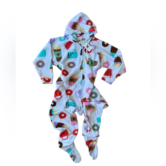 🌻NWT Forever Lazy Coffee & Donuts Onesie- Detachable Feet - Picture 2 of 12